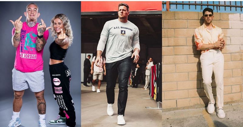 (L to R) Paige VanZant and Austin Vanderford, J.J. Watt and Nick Jonas via Instagram @paigevanzant, @jjwatt and @nickjonas
