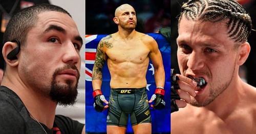 Robert Whittaker (left); Alexander Volkanovski (center); Brian Ortega (right)