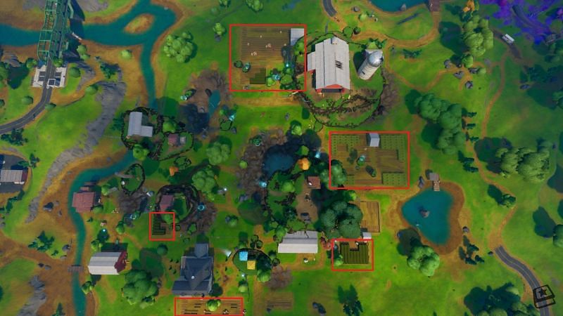 Fortnite locations to collect foraged items at Corny Complex (Image via FN_Assist/Twitter)