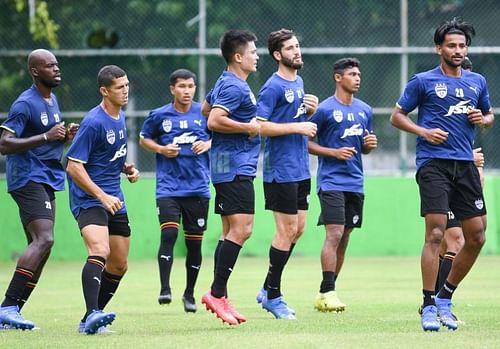 A file photo of the Bengaluru FC squad during a training session.