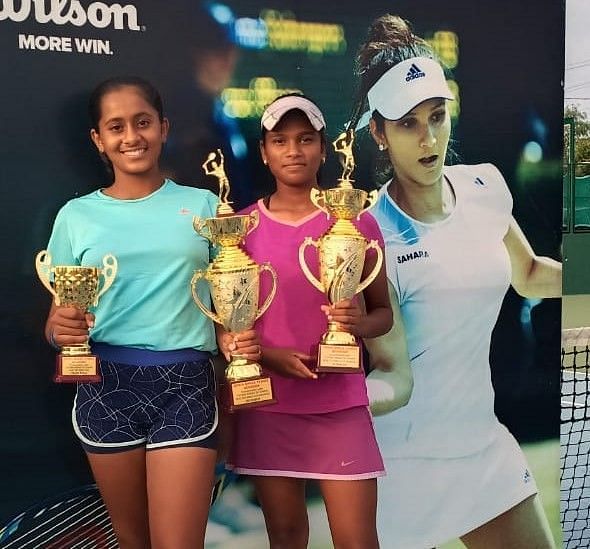Sejal Bhutada (L) and Princy M won the U-16 girls doubles title in Hyderabad on Friday