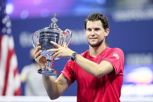 Dominic Thiem poses with the 2020 US Open trophy