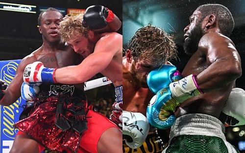 KSI vs. Logan Paul (left); Logan Paul vs. Floyd Mayweather (right)