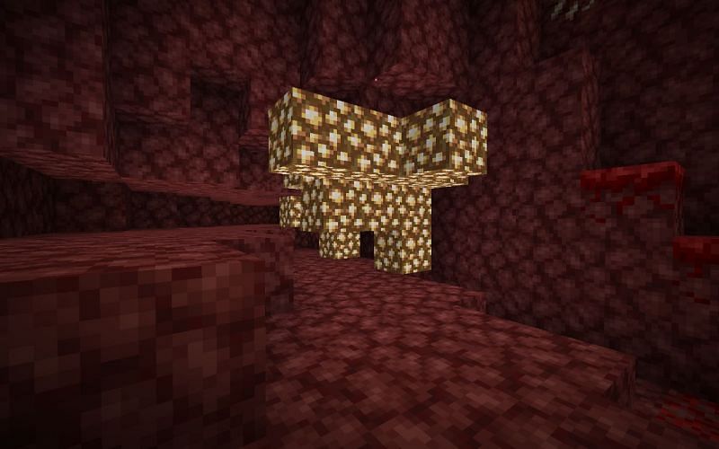 Glowstone can sometimes be found in inconvenient places (Image via Minecraft)