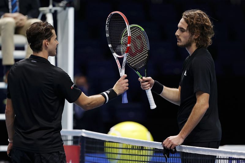 Dominic Thiem (L) and Stefanos Tsitsipas (R) at the 2020 ATP Finals