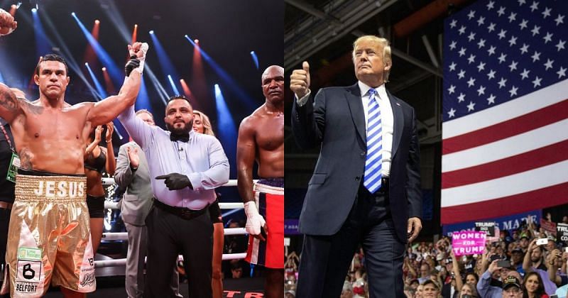 Vitor Belfort and Evander Holyfield(L) via Twitter @TRILLER and Donald Trump (R) via Instagram @realdonaldtrump