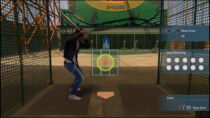 Batting is one of the few side activity Yagami can play in the game (Image via SEGA)