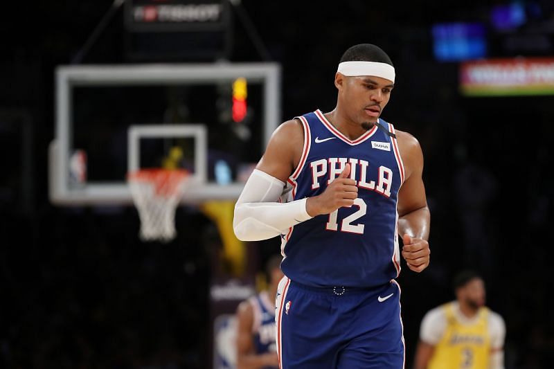 Tobias Harris #12 of the Philadelphia 76ers looks on in a game against the Los Angeles Lakers during the second half at Staples Center on March 03, 2020 in Los Angeles, California