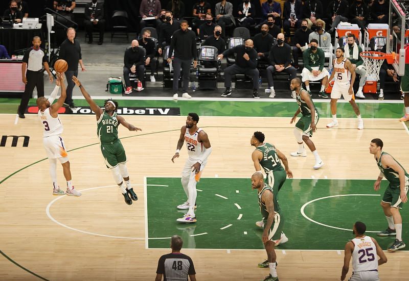 Milwaukee Bucks in action during an NBA game.
