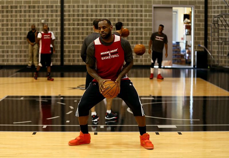 SAN ANTONIO, TX - JUNE 07: LeBron James #6 of the Miami Heat practices on an off day following Game One of the 2014 NBA Finals against the San Antonio Spurs at the Spurs Practice Facility on June 7, 2014 in San Antonio, Texas.