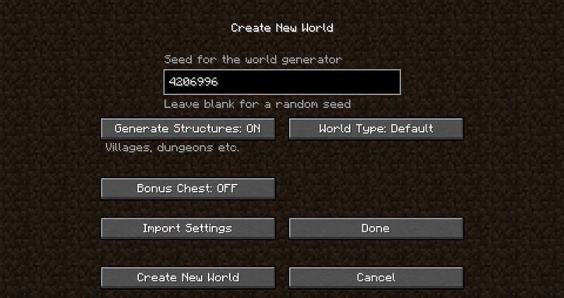 World generation screen in the game (Image via Minecraft)