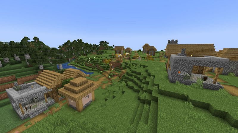 Village with blacksmith houses (Image via Minecraft)