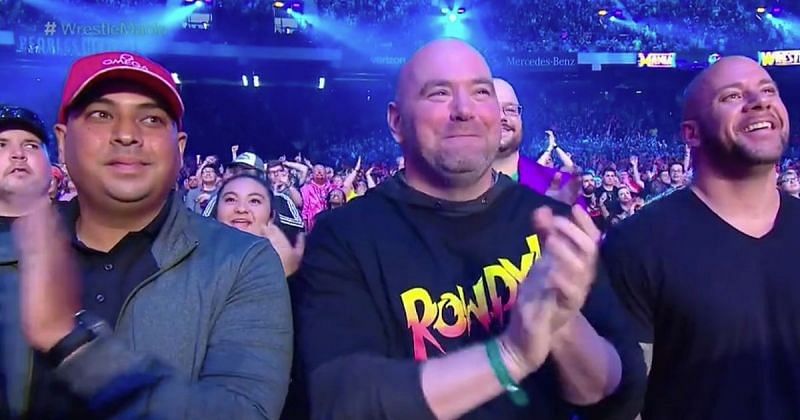 Dana White attending WWE WrestleMania, the night Rhonda Rousey made her in-ring debut