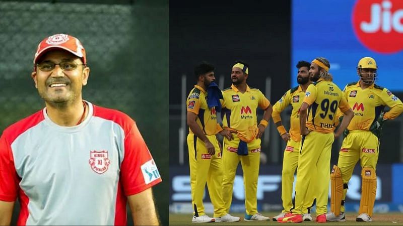 Virender Sehwag and Chennai Super Kings players