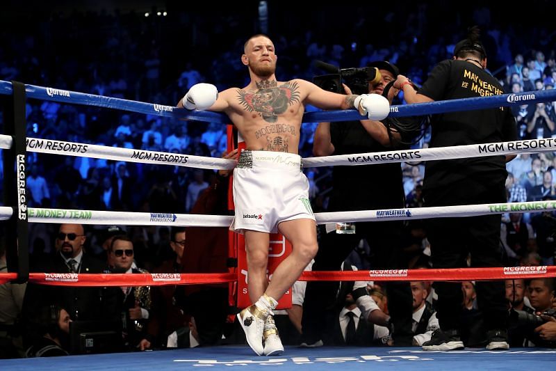 Conor McGregor during his boxing bout. Floyd Mayweather Jr. v Conor McGregor