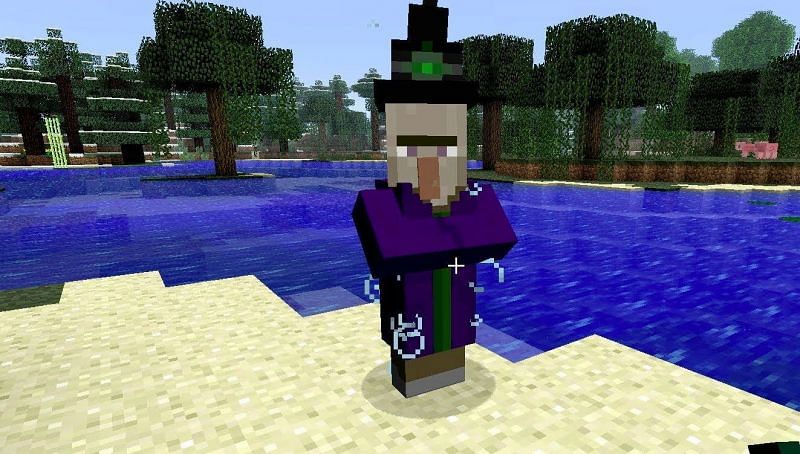 A witch could be a villager that was recently struck by lightning and turned into one (Image via Minecraft)
