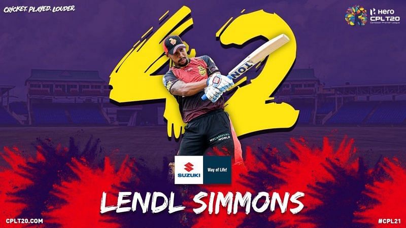 Lendl Simmons played a decent knock of 42 (Pic: @CPL Twitter)