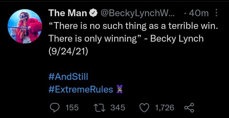 Becky Lynch&#039;s Tweet following WWE Extreme Rules