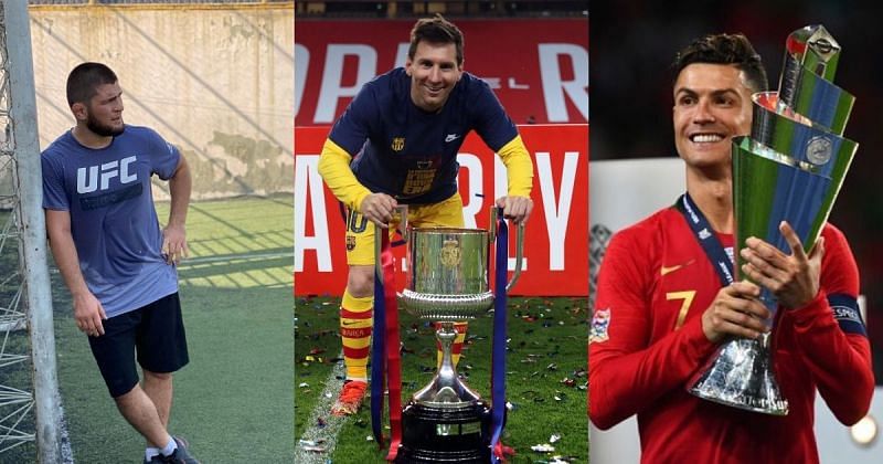 Khabib Nurmagomedov (left) Lionel Messi (central) ,Cristiano Ronaldo(right) [Images Courtesy: @khabib_nurmagomedov @leomessi @cristiano on Instagram]