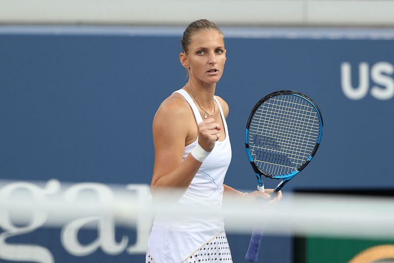 Karolina Pliskova celebrates a point during the 2021 US Open