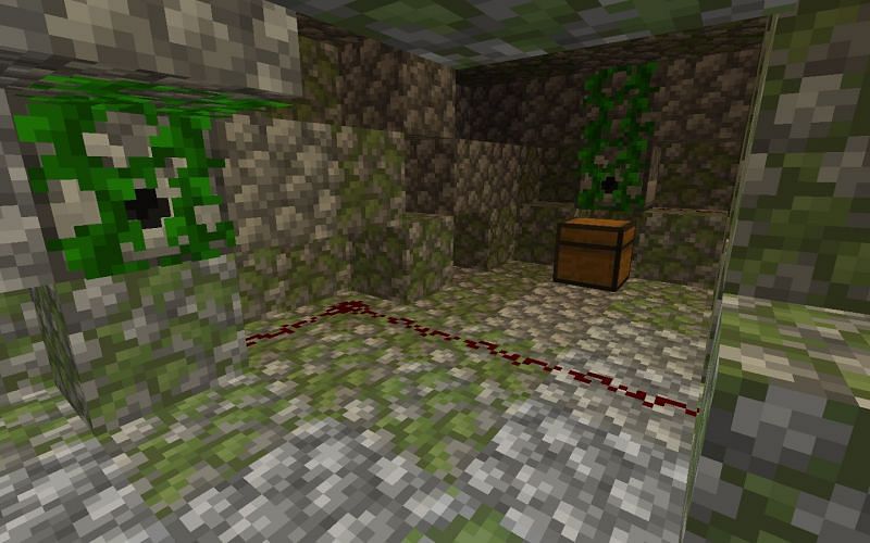 The redstone trap within a jungle temple (Image via Minecraft)