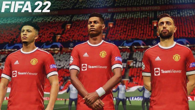 Jadon Sancho, on the left, from Manchester United, is popular in FIFA Career Mode. (Image via EA)