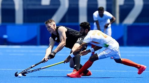 Indian hockey forward Shamsher Singh in action at the Tokyo Olympics