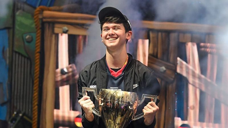 Bugha with the Fortnite Solo World Cup in 2019 (Image via ESPN)