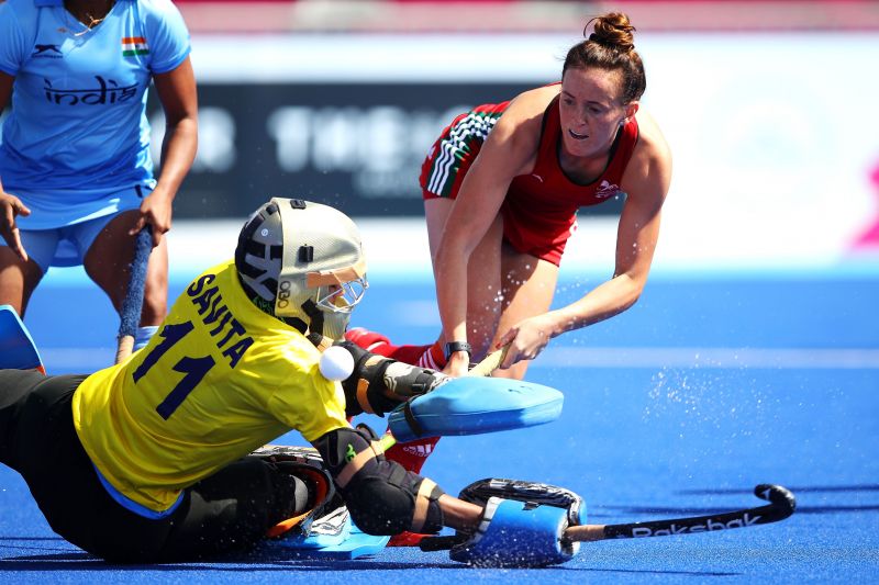 Indian goalkeeper Savita Punia in action at the Tokyo Olympics