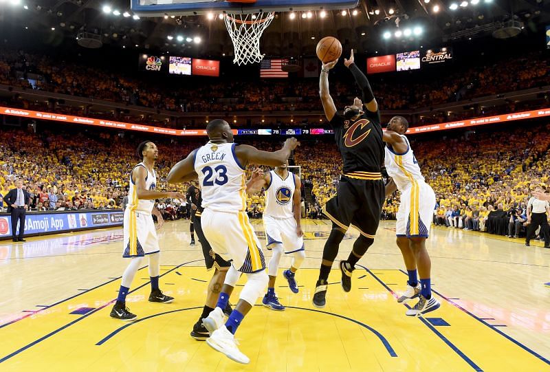 Kyrie Irving goes for a layup against the Golden State Warriors in the NBA Finals.
