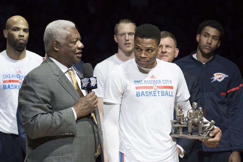 Oscar Robertson (left) and Russell Westbrook (right) have the most 30-point triple-doubles in NBA history.