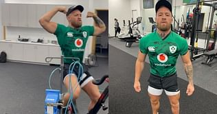 Watch: A buffed Conor McGregor rips the exercise bike; shows no sign of discomfort on broken leg