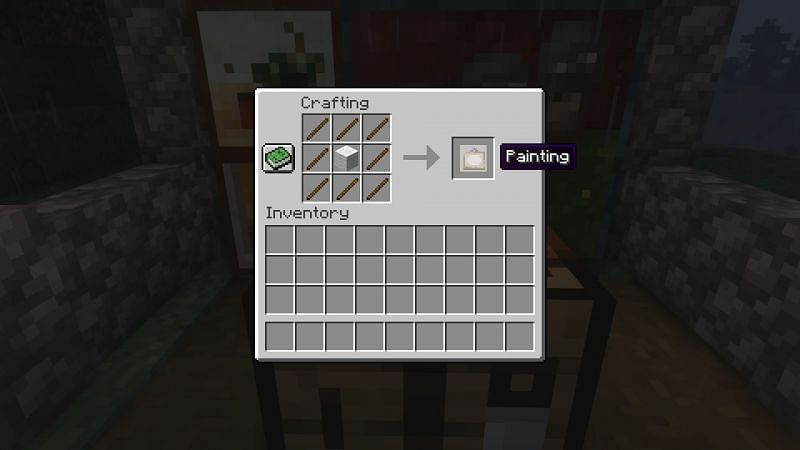 The recipe for crafting a painting in the game (Image via Minecraft)