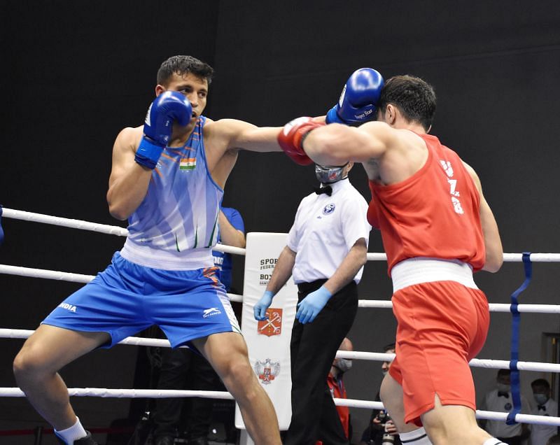 Haryana boxer Sumit Sangwan.in action