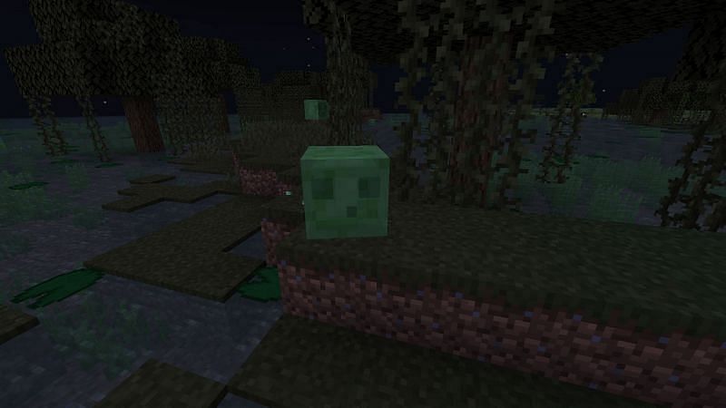 A slime in a swamp (Image via Mojang)