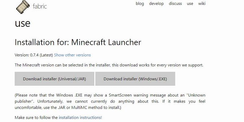 Readers will want to download the JAR installer file (Image via Fabric)