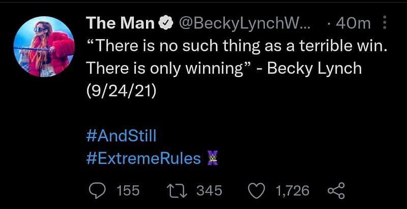 Becky Lynch&#039;s now-deleted tweet.