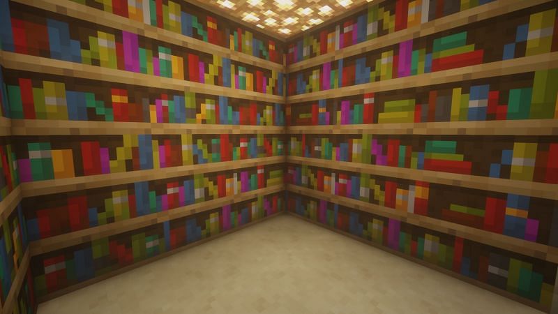 Variated connected bookshelves in the game (Image via Minecraft)