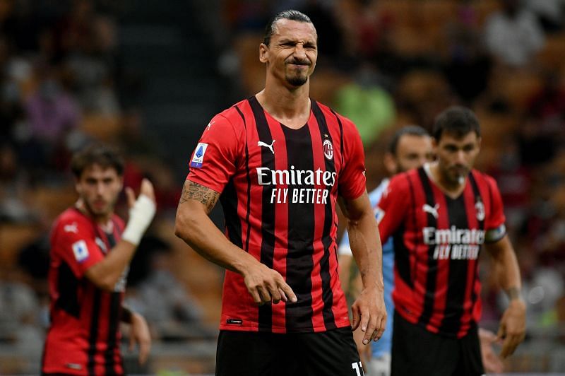 Zlatan Ibrahimovic reacts during the Serie A match between AC Milan and SS Lazio.