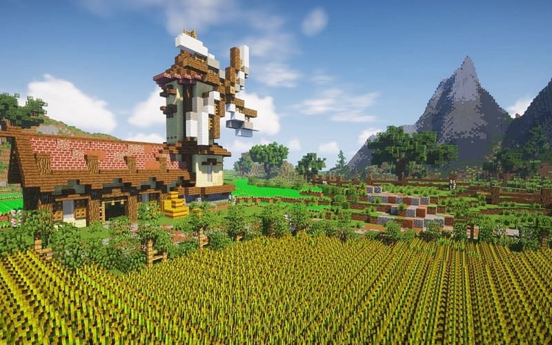An image of an expansive wheat farm in Minecraft (Image via Mojang)