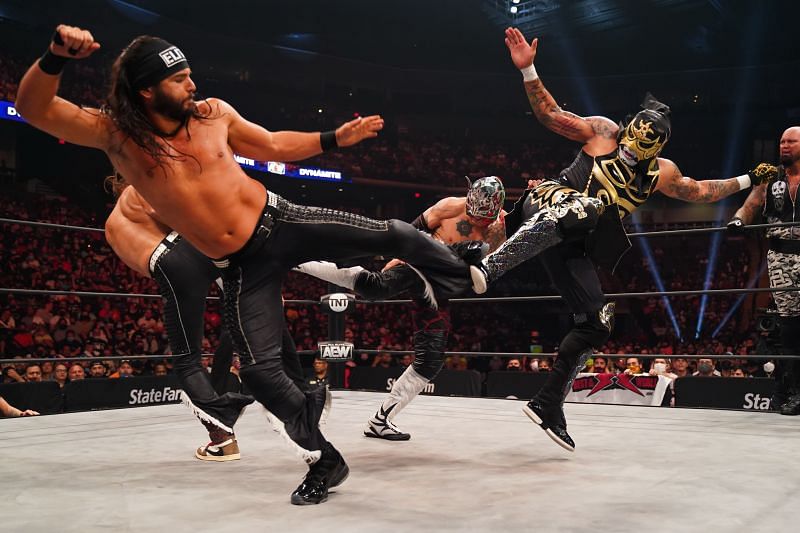 Credit: All Elite Wrestling &brvbar; Young Bucks Take on Lucha Brothers