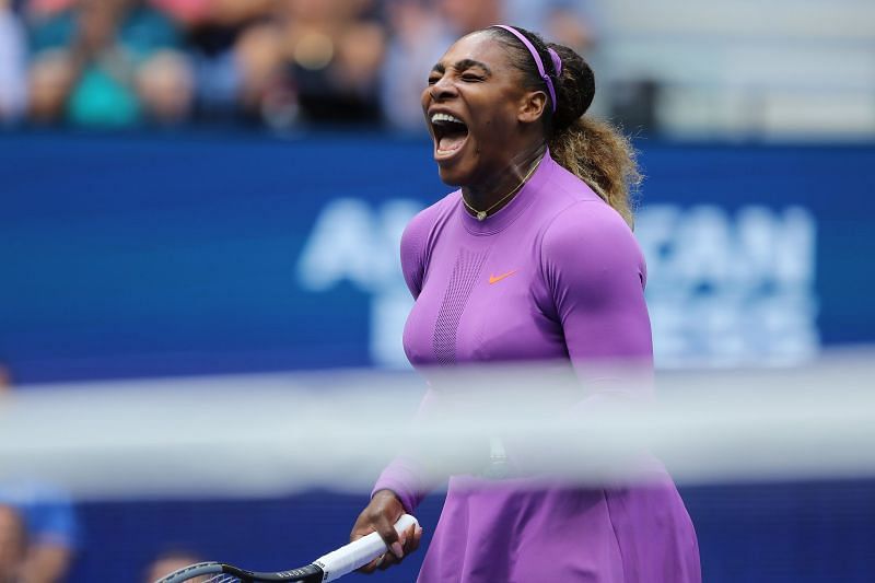 Serena Williams celebrates winning a point at the 2019 US Open.