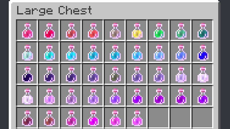 An inventory filled with potions from the Potion Core mod (Image via Potion Core)