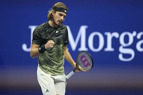 Srefanos Tsitsipas in action at the 2021 US Open