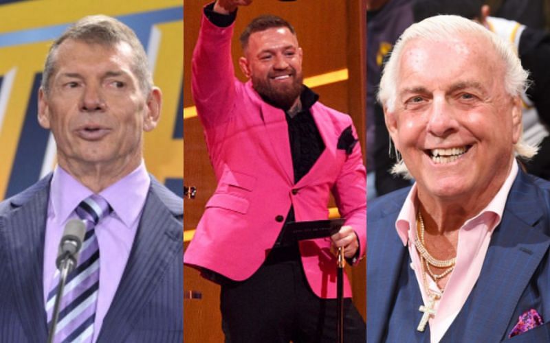 Vince McMahon (left); Conor McGregor (center); Ric Flair (right)