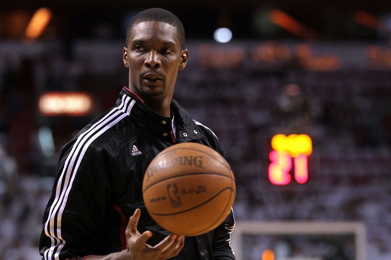 Chris Bosh warms up prior to a game