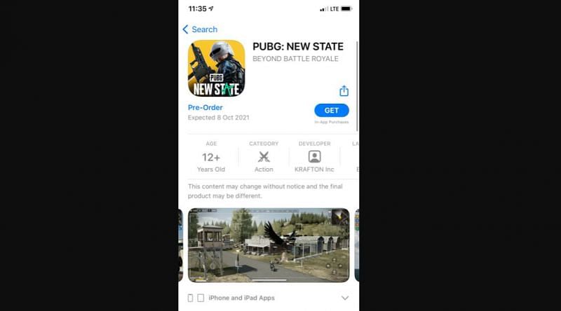 Initial expected date of release of PUBG New State (Image via Apple App Store)
