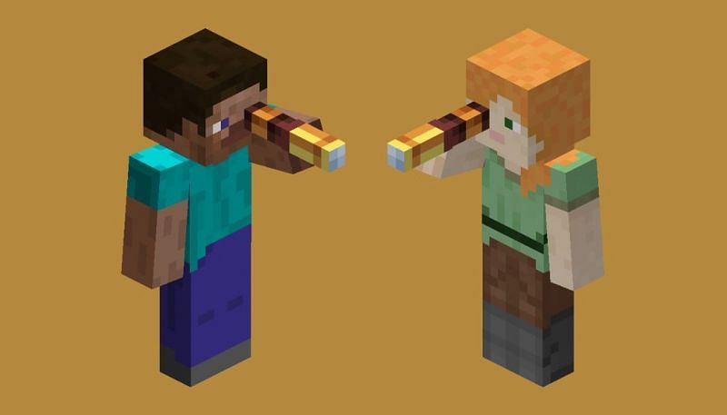 Steve and Alex looking through a spyglass... What will they see? (Image via Minecraft)