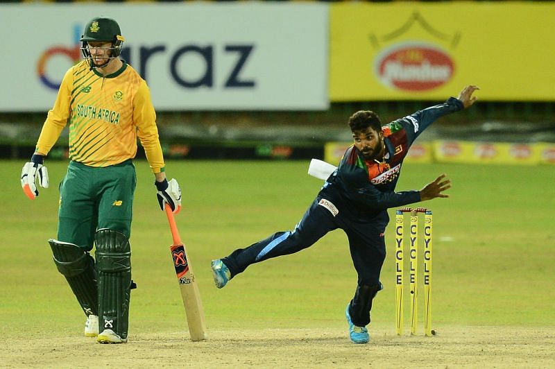 Hasaranga bowls in the 1st T20 International: Sri Lanka v South Africa