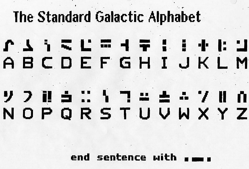 Standard galactic alphabet (Image via Minecraft)